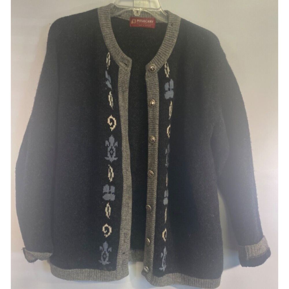 Vintage Ladies Pitlochry Knitwear Pure New Wool Sweater Cardigan Size M-L